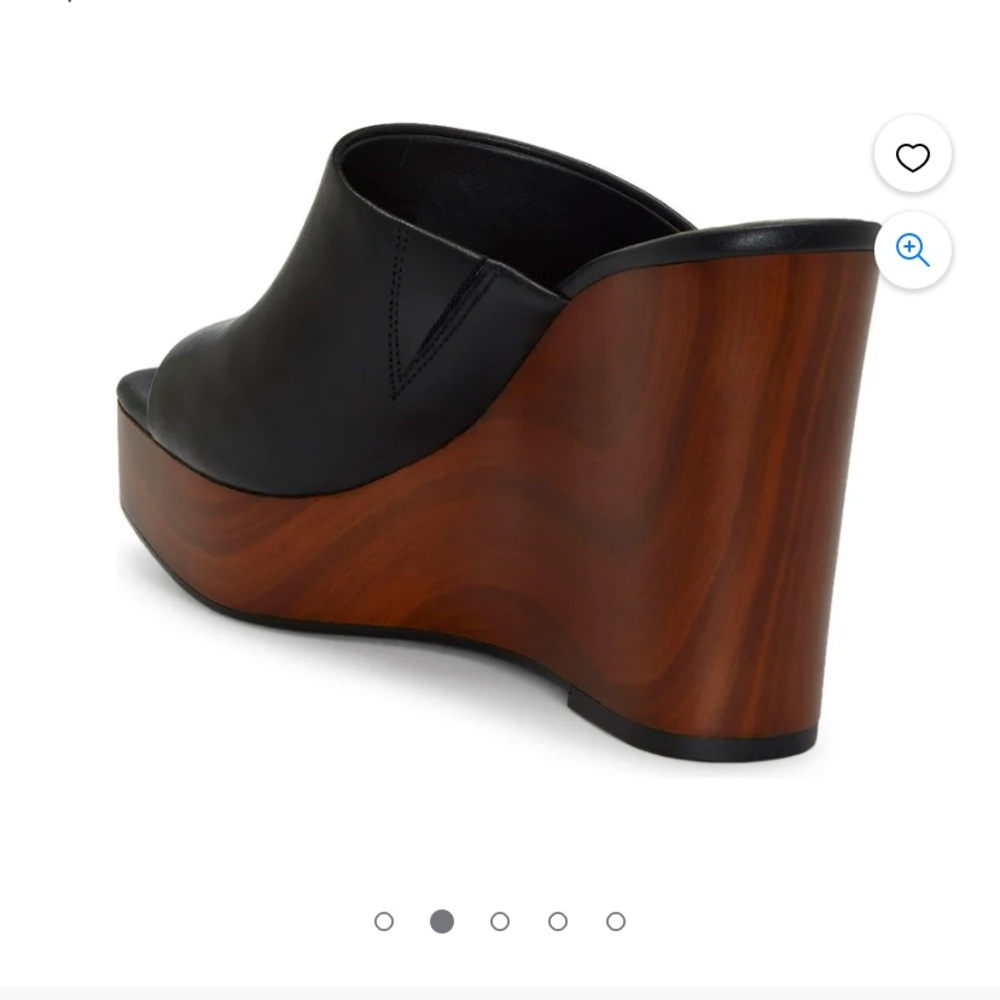 Jessica Simpson Black Leather Open-Toe Wedge Sandals with Wood-Effect Platform - Picture 3 of 11